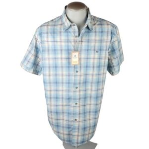 Life.Khaki Cotton Plaid Short Sleeve Button Front Shirt Blue Size XL Slim Fit
